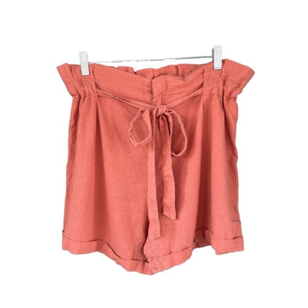 A1 Just Fab Shorts Linen Blend Paperbag Waist Boho Coral High Rise Cuffed Hem
